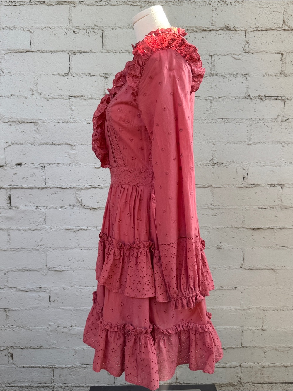 Boden Mixed Broderie Shirt Dress Dusty Red Pink Size 4 - Picture 9 of 16